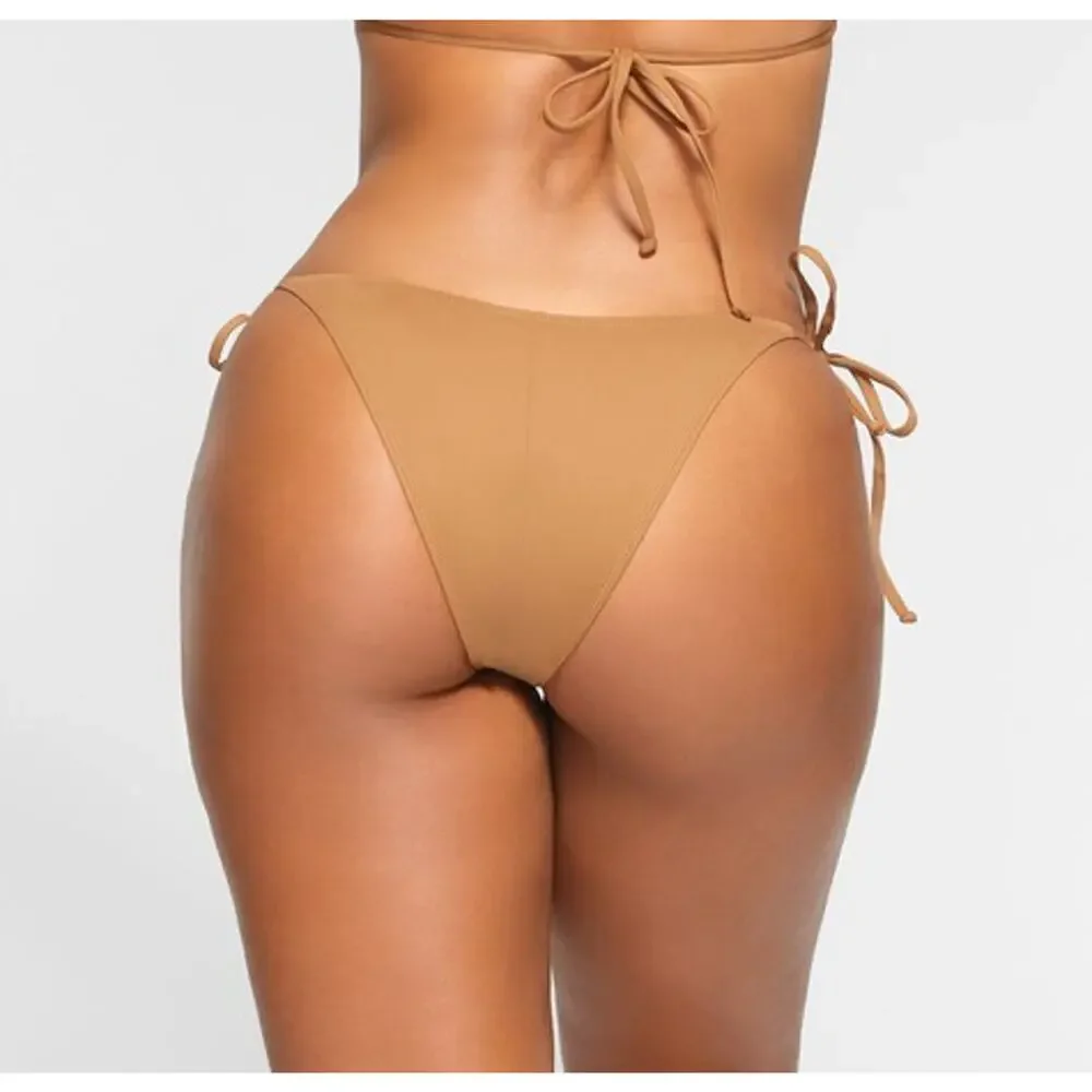 New SKIMS ~ Recycled Signature Swim Low Rise Tie Bottoms Size XL OCHRE